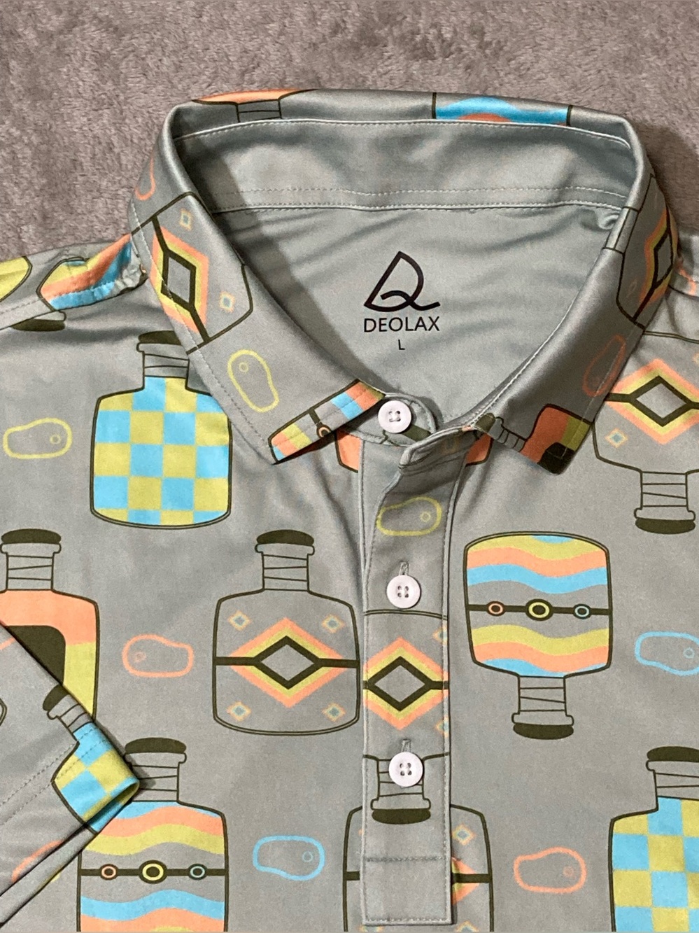 Deolax Golf Polo Mens Large Lotions & Potions Polo Colorful Gray